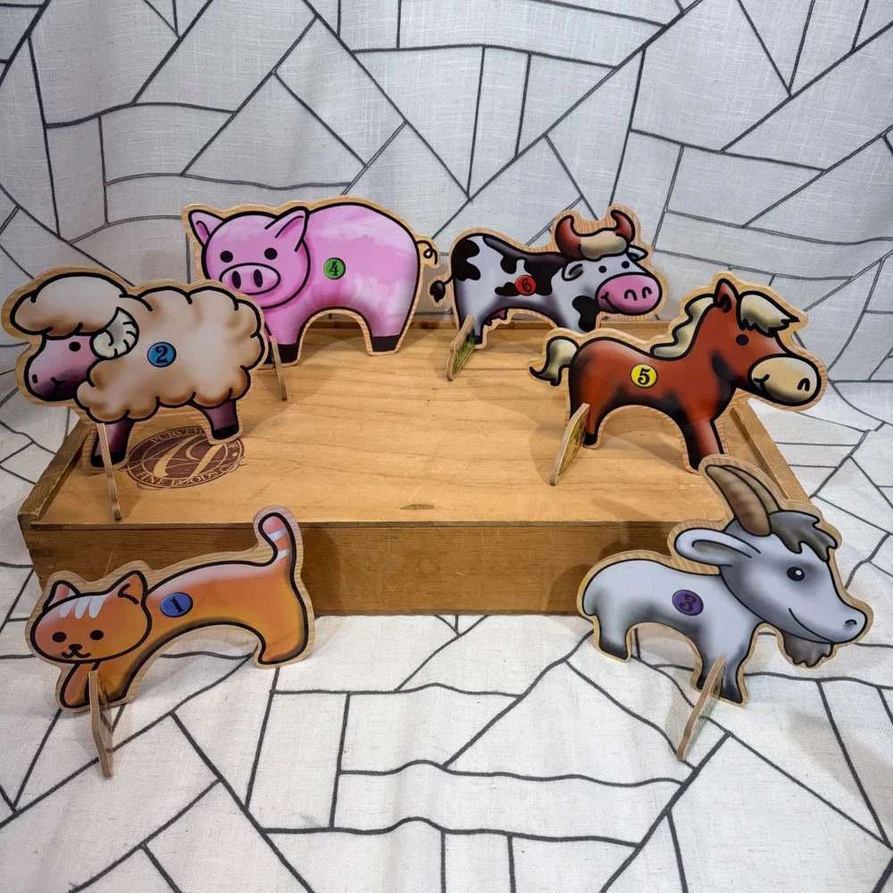 Wooden Farm Animal Standees‎ Set of 6 Preschool Learning Manipulative Counting